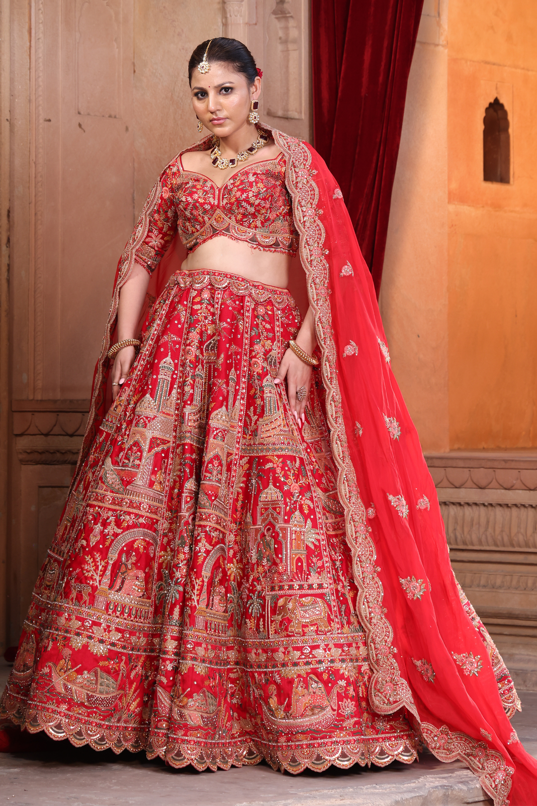 Silk Lehenga with Aari, Thread, Zardozi, Zari work