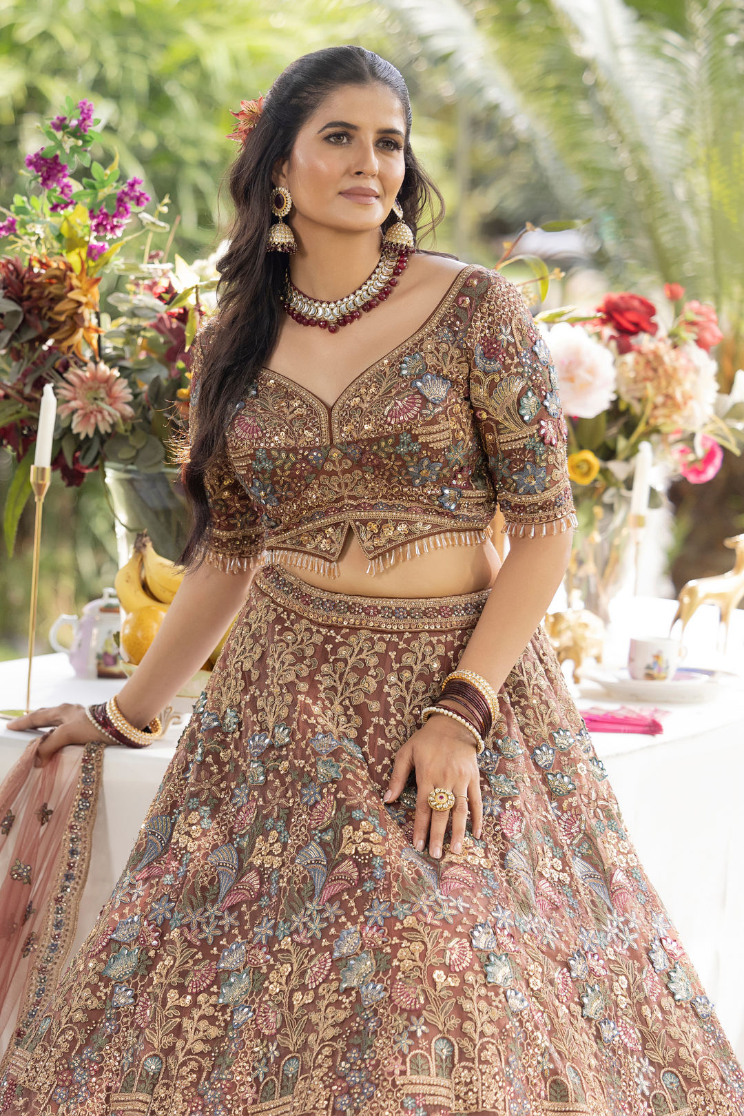 Net Lehenga with Cutdana, Sequins, Stone, Thread, Zardozi, Zari work.