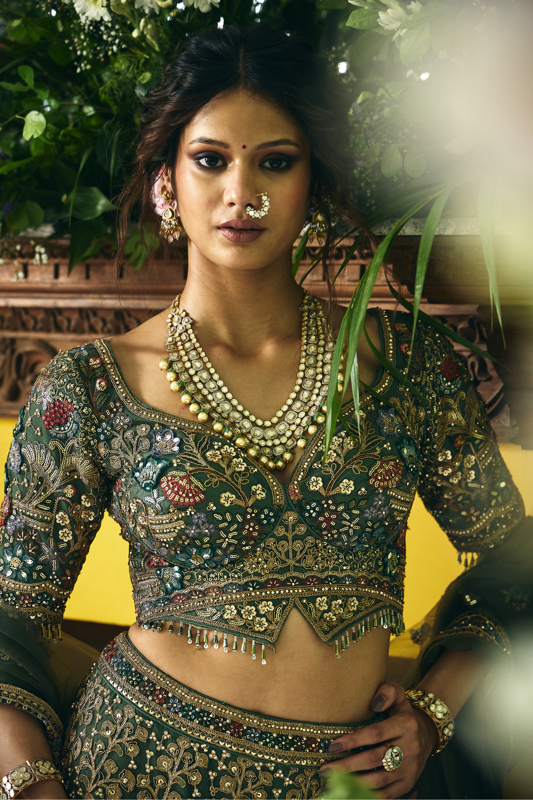 Net Lehenga with Cutdana, Pearl, Sequins, Stone, Thread, Zardozi, Zari work.