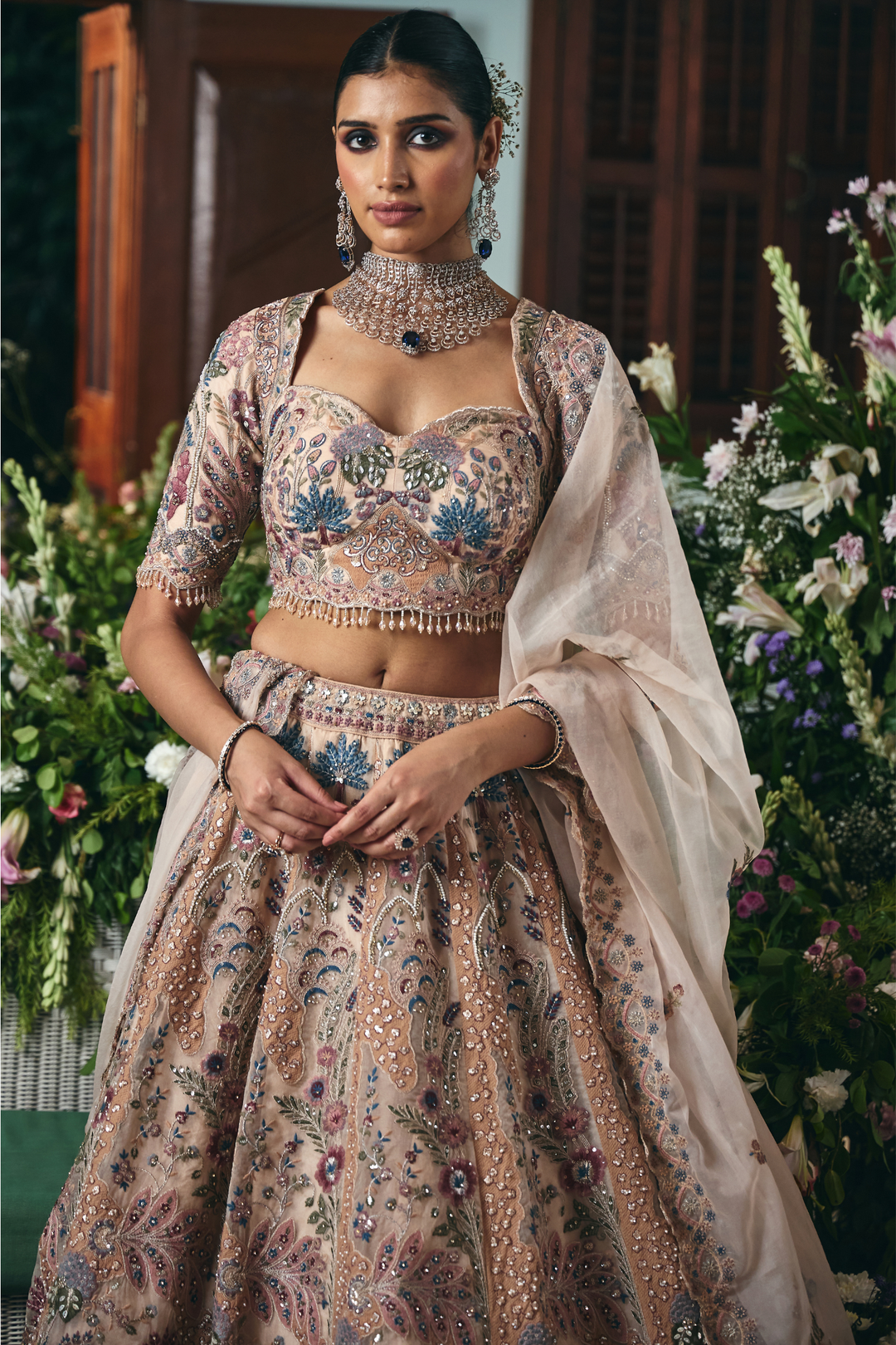 Silk Lehenga with Cutdana, Sequins, Stone, Thread, Zari work