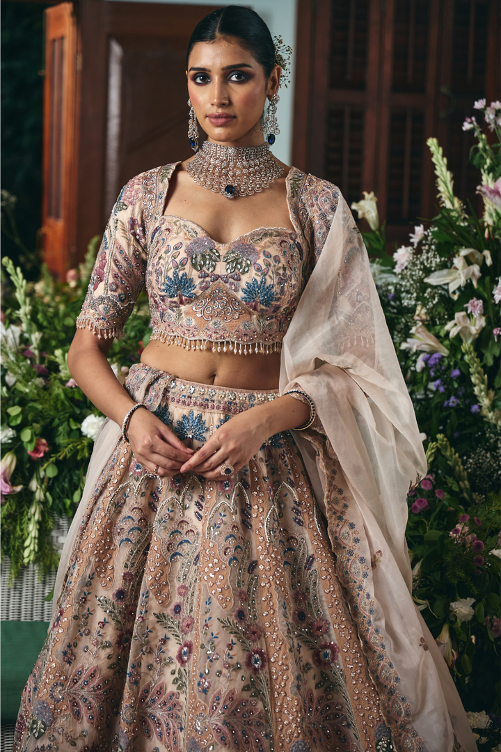 Silk Lehenga with Cutdana, Sequins, Stone, Thread, Zari work