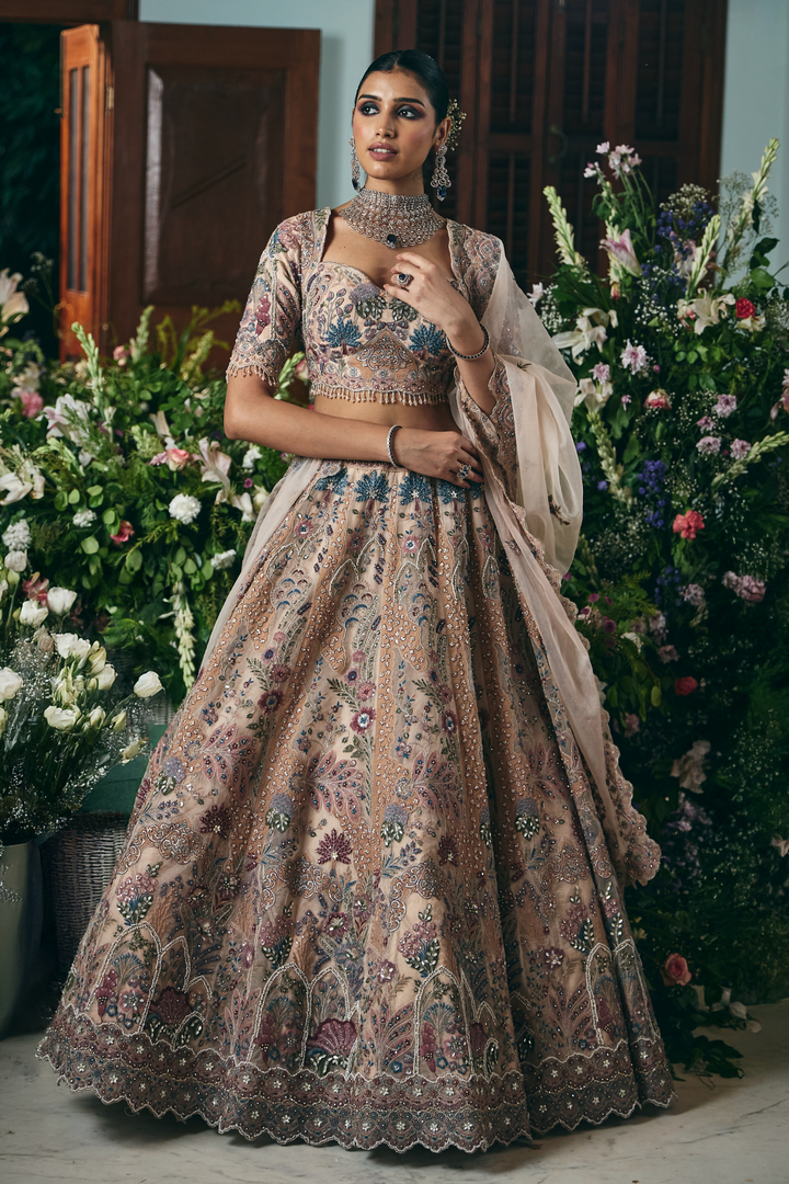 Silk Lehenga with Cutdana, Sequins, Stone, Thread, Zari work