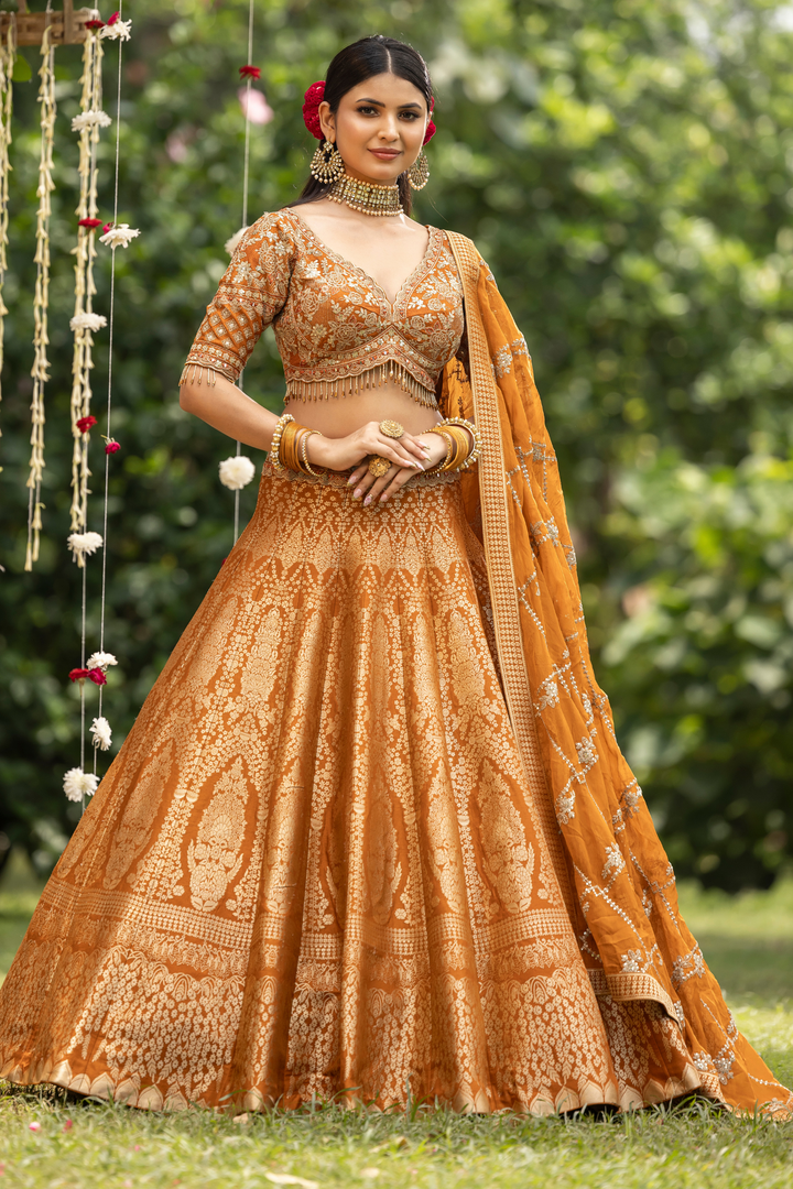 Banarasi silk Lehenga with Cutdana, Sequins, Stone, Thread, Zardozi, Zari work