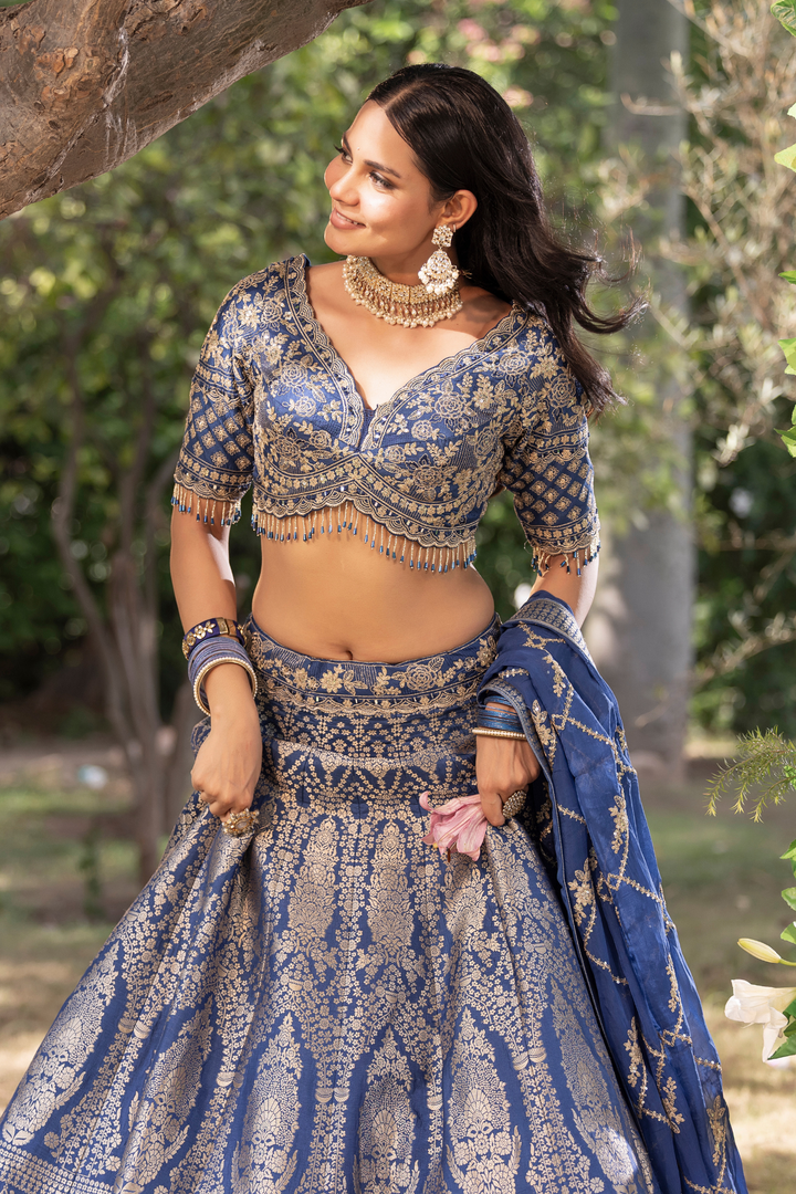 Banarasi silk Lehenga with Cutdana, Sequins, Stone, Thread, Zardozi, Zari work