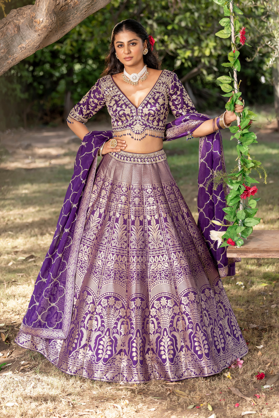 Banarasi silk Lehenga with Cutdana, Sequins, Stone, Zardozi, Zari work