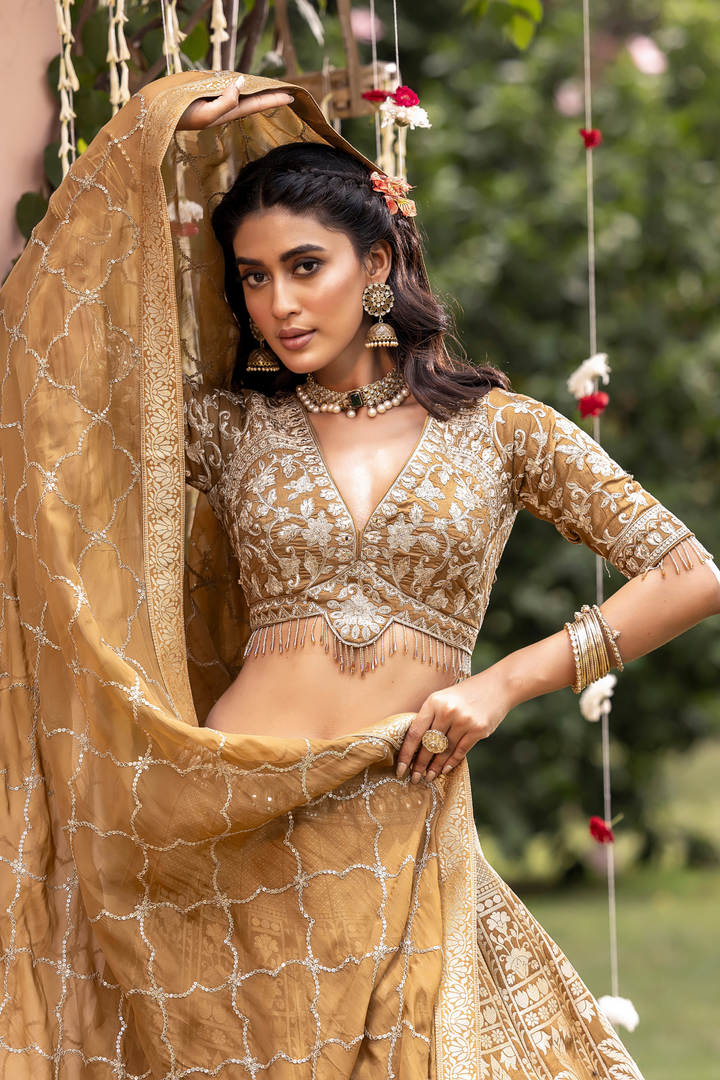 Banarasi silk Lehenga with Cutdana, Sequins, Stone, Thread, Zardozi, Zari work