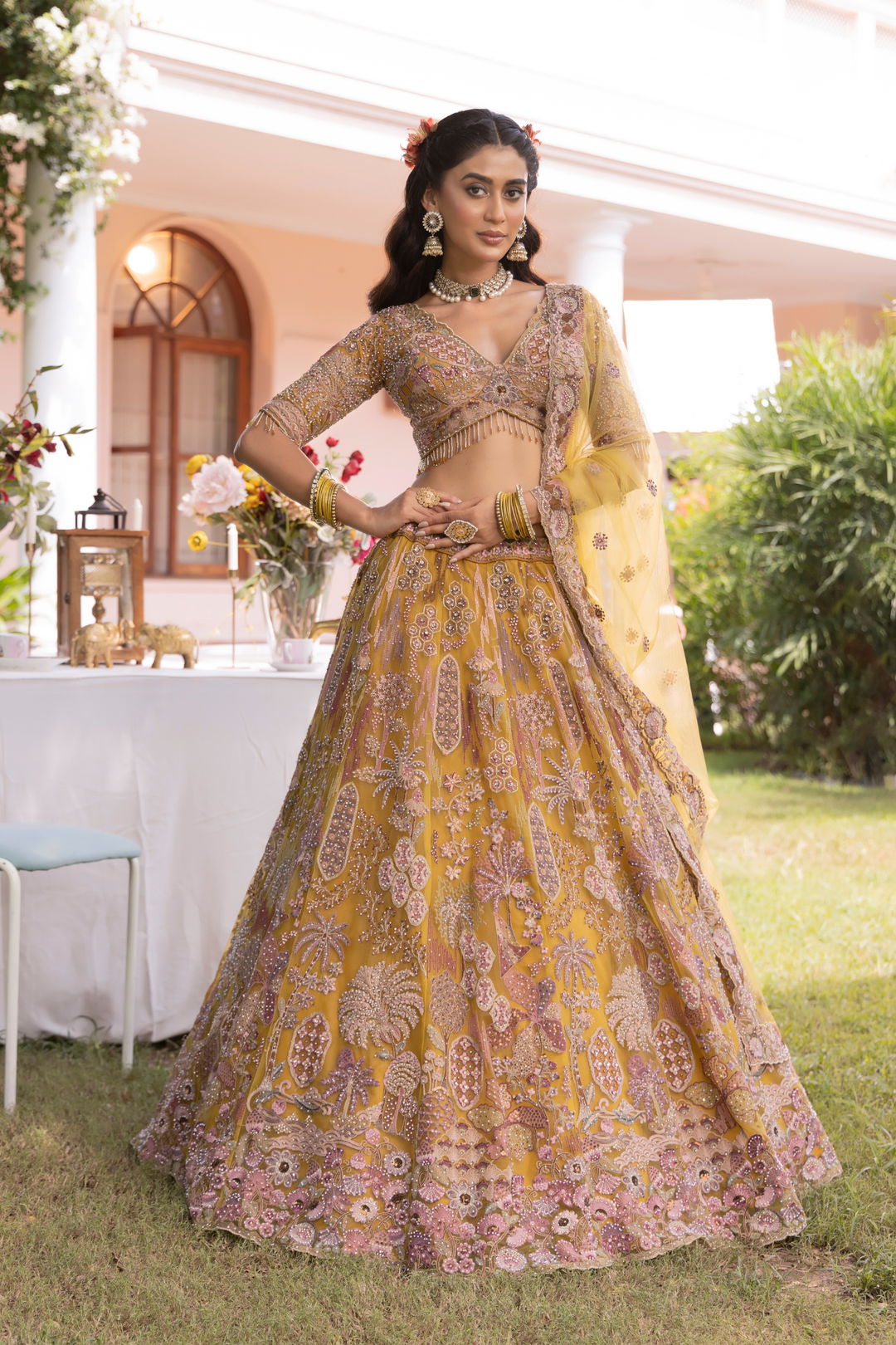 Yellow Net Designer Lehenga
