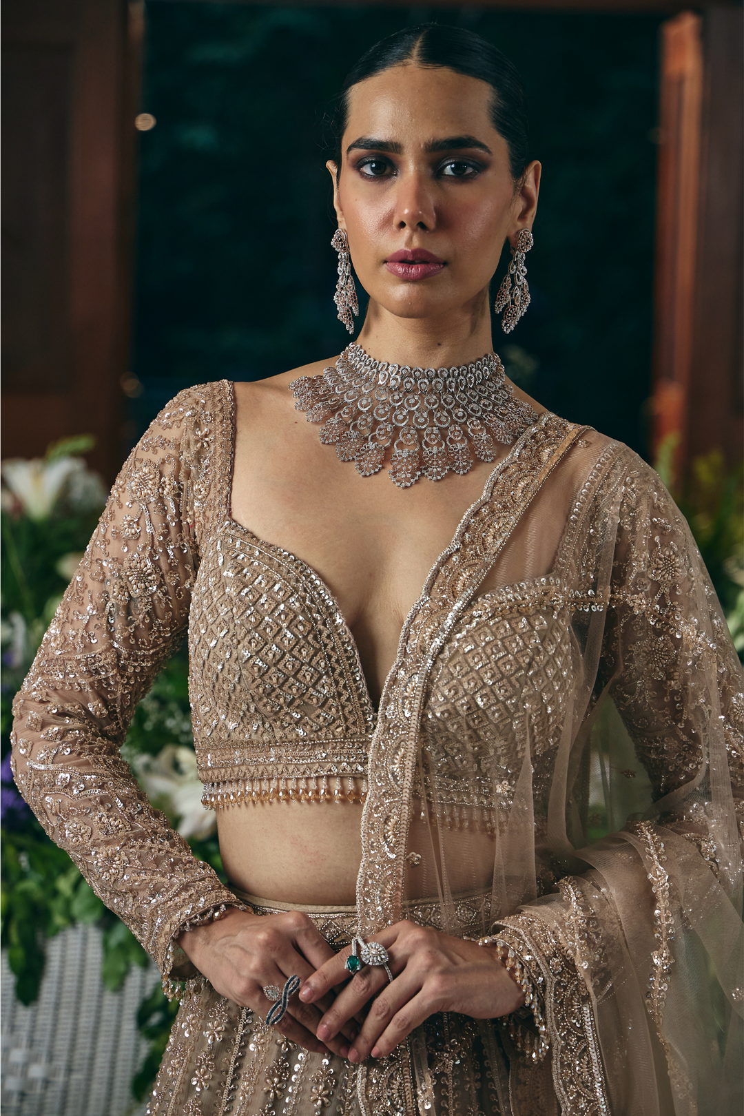 Net Lehenga with Cutdana, Sequins, Stone, Thread work