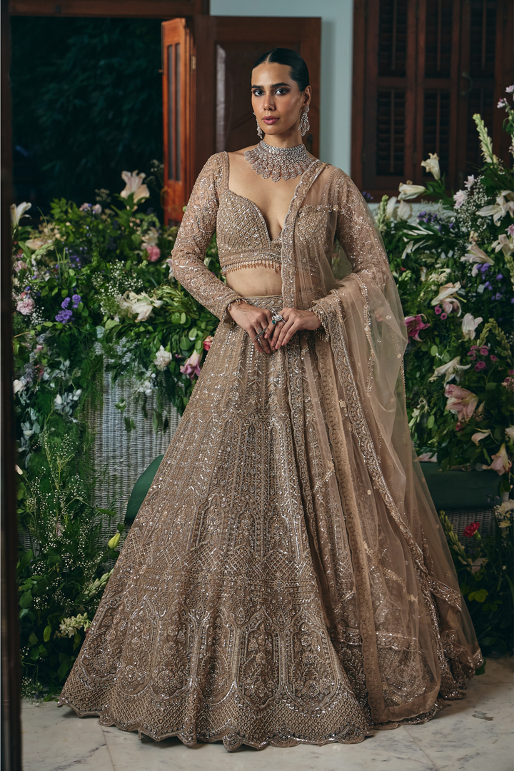 Net Lehenga with Cutdana, Sequins, Stone, Thread work