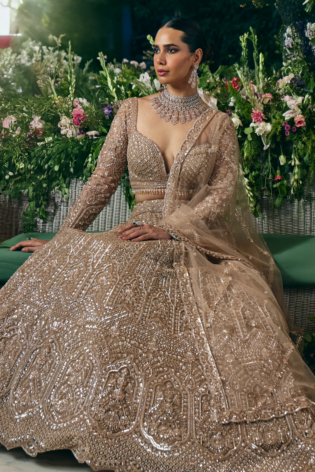 Net Lehenga with Cutdana, Sequins, Stone, Thread work