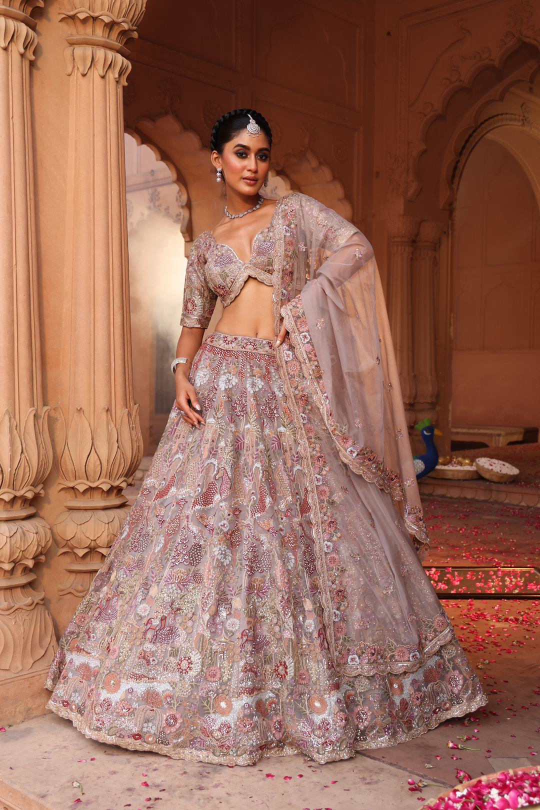 Net Lehenga with Cutdana, Sequins, and Thread work