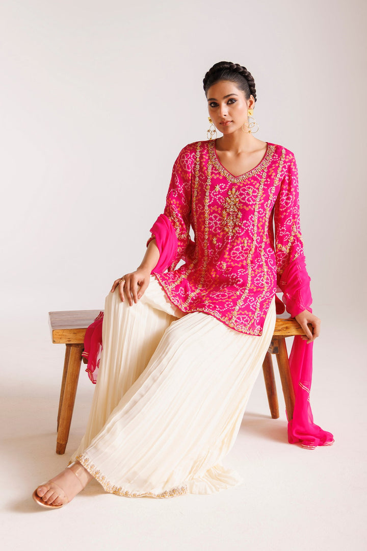 Bandhej Chinon Georgette Suit with Pearl and Thread work