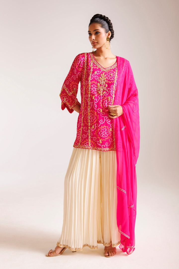 Bandhej Chinon Georgette Suit with Pearl and Thread work