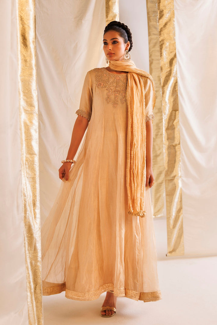Tissue Anarkali Suit with Gota Patti, Thread and Zardozi work