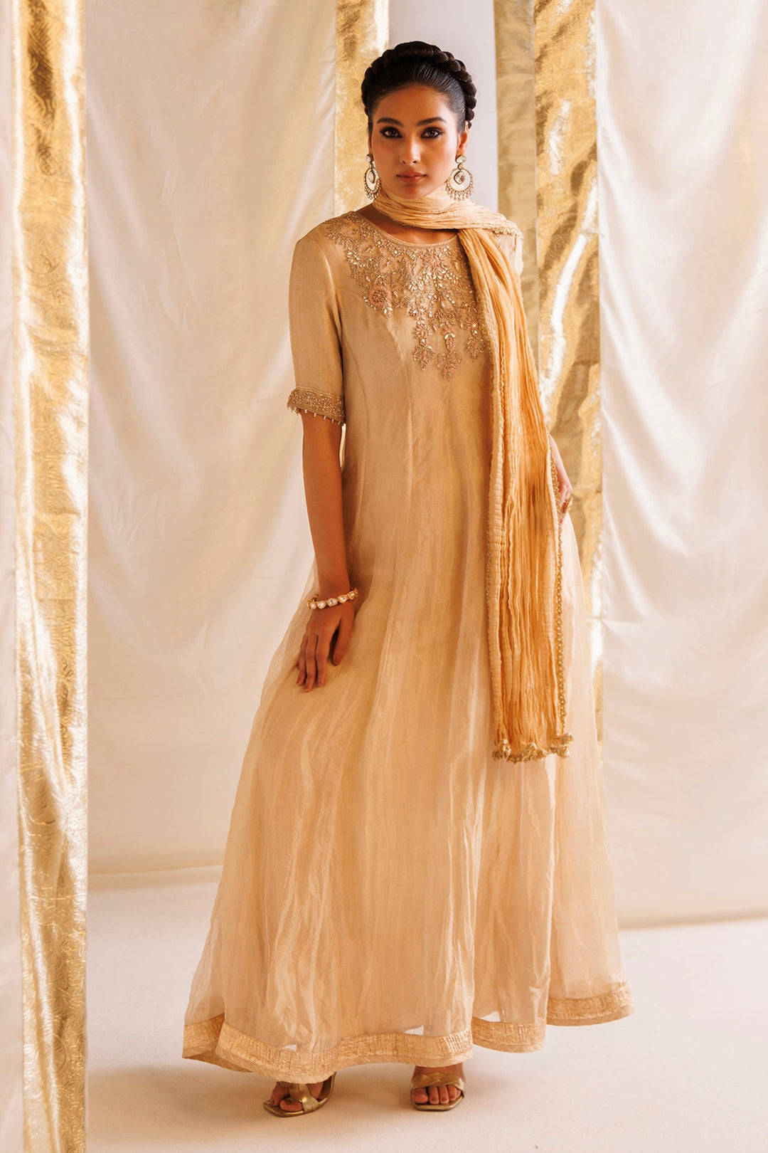 Tissue Anarkali Suit with Gota Patti, Thread and Zardozi work