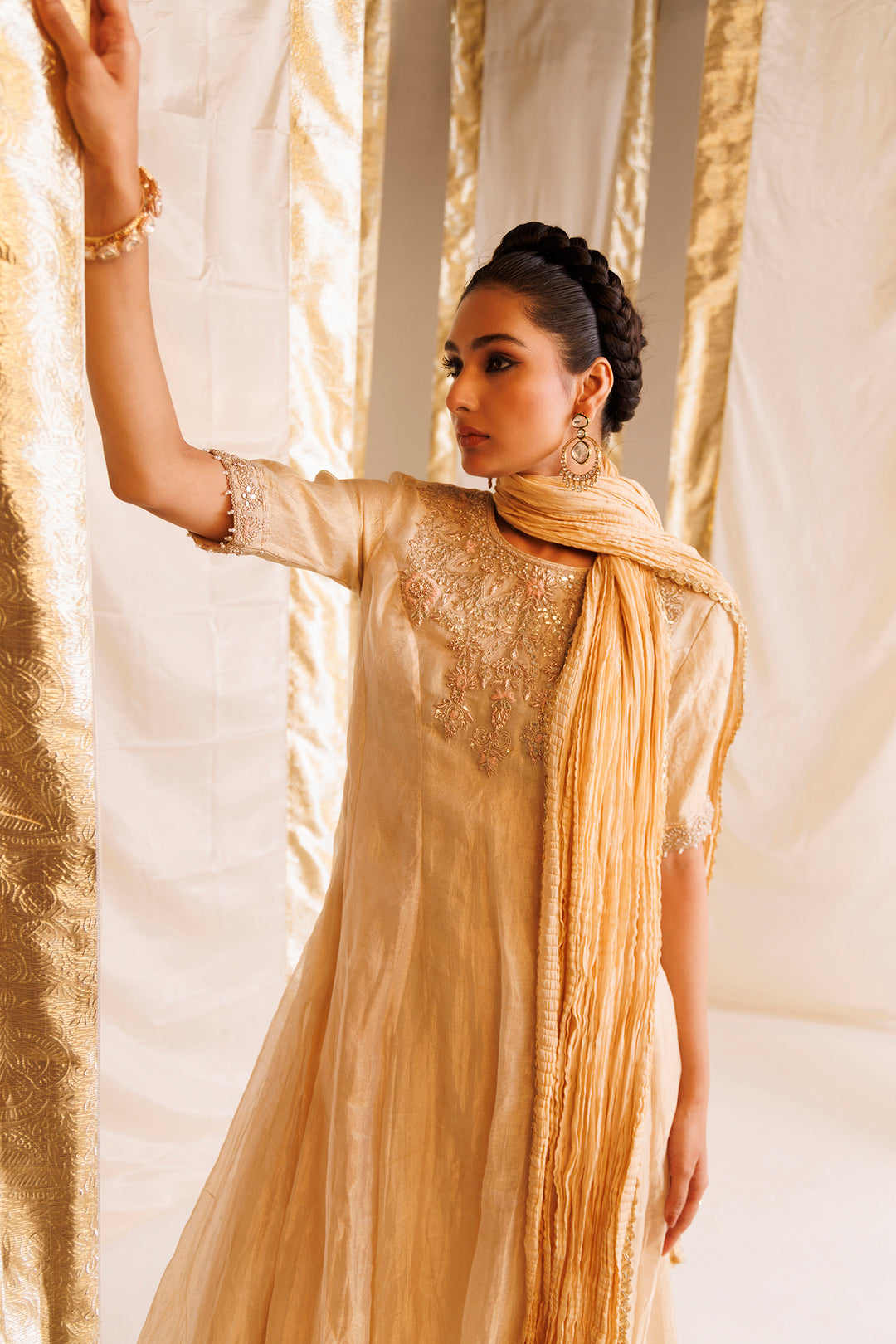 Tissue Anarkali Suit with Gota Patti, Thread and Zardozi work