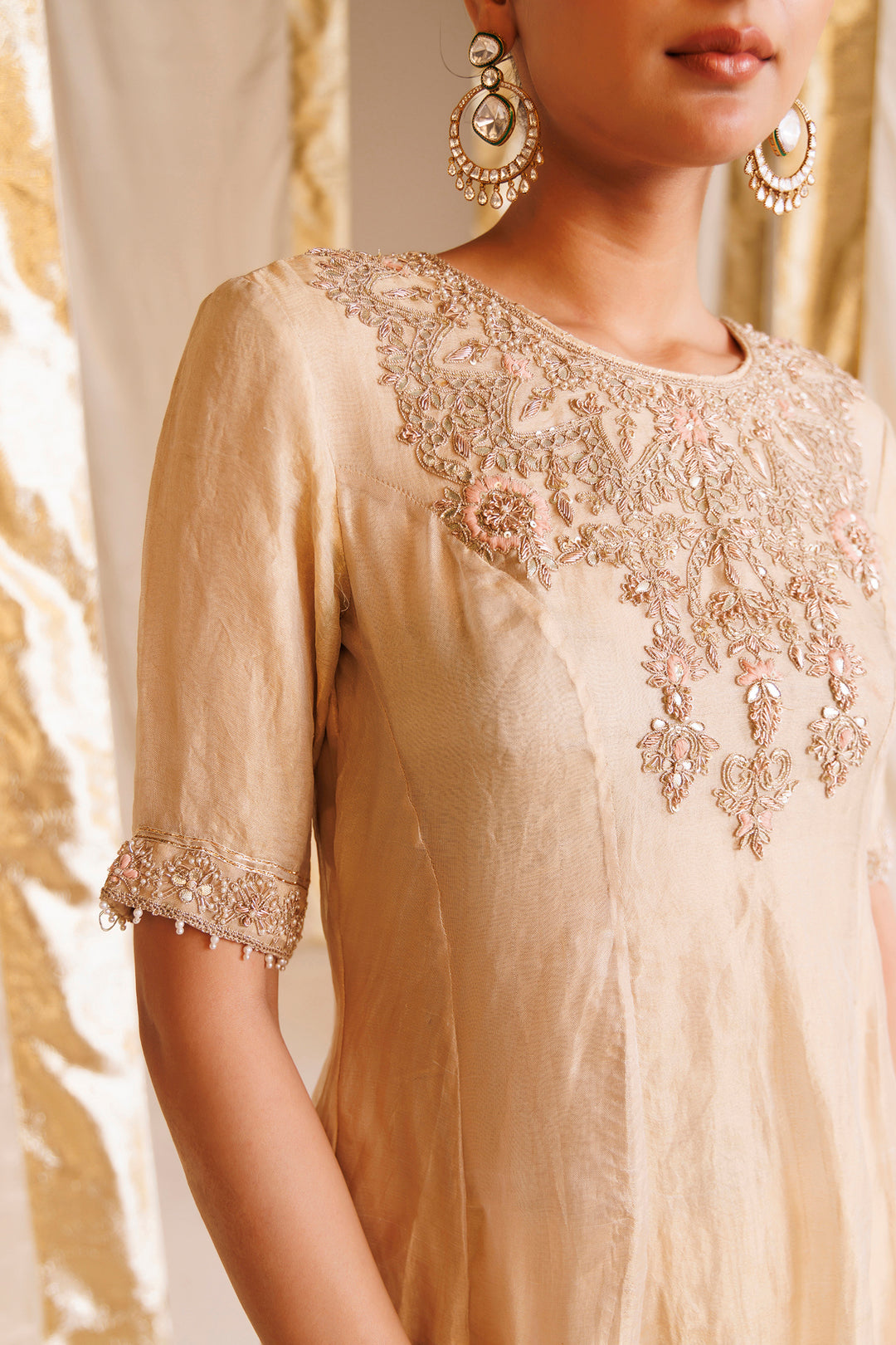 Tissue Anarkali Suit with Gota Patti, Thread and Zardozi work