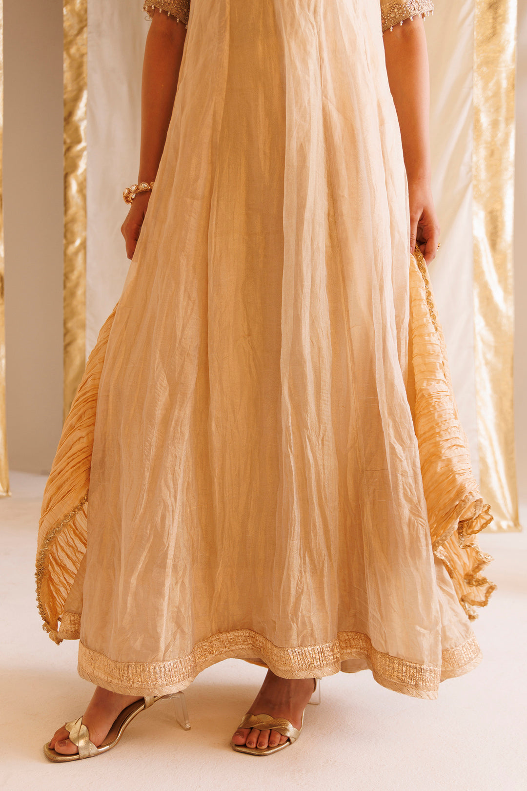Tissue Anarkali Suit with Gota Patti, Thread and Zardozi work