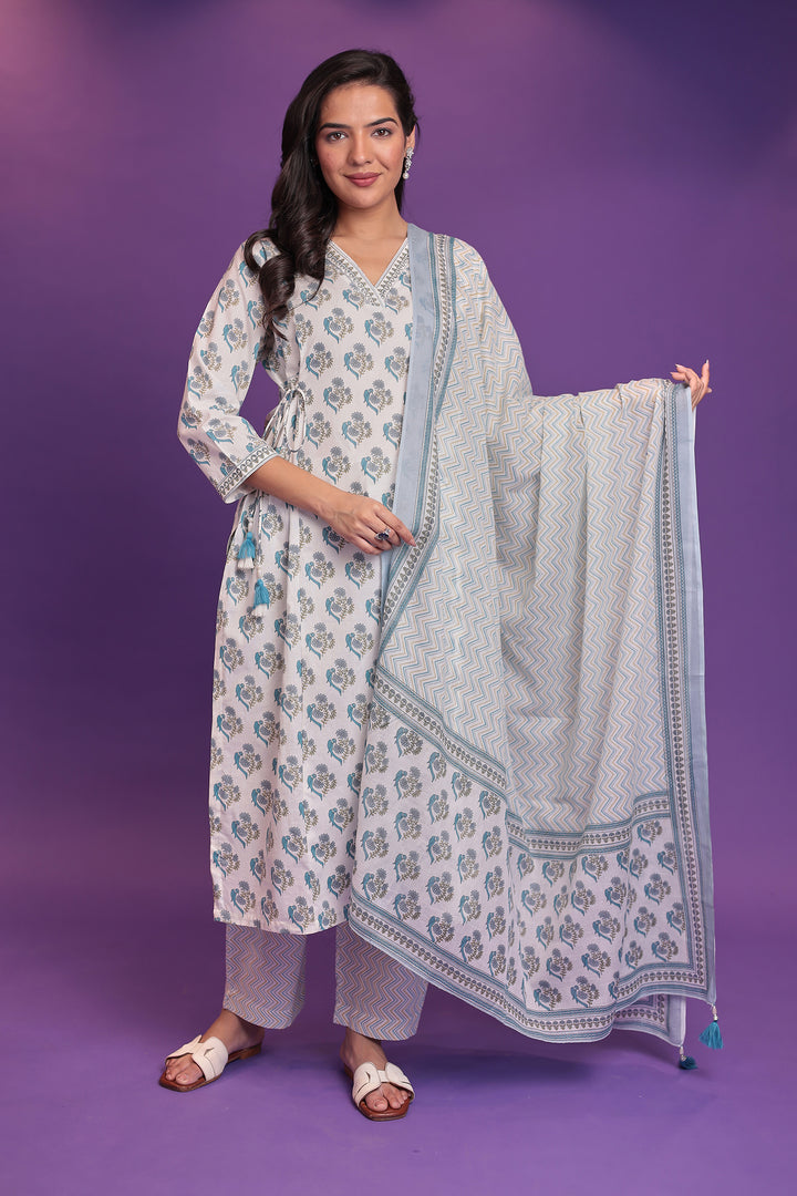 Printed Pure Cotton Kurta Set Stitched
