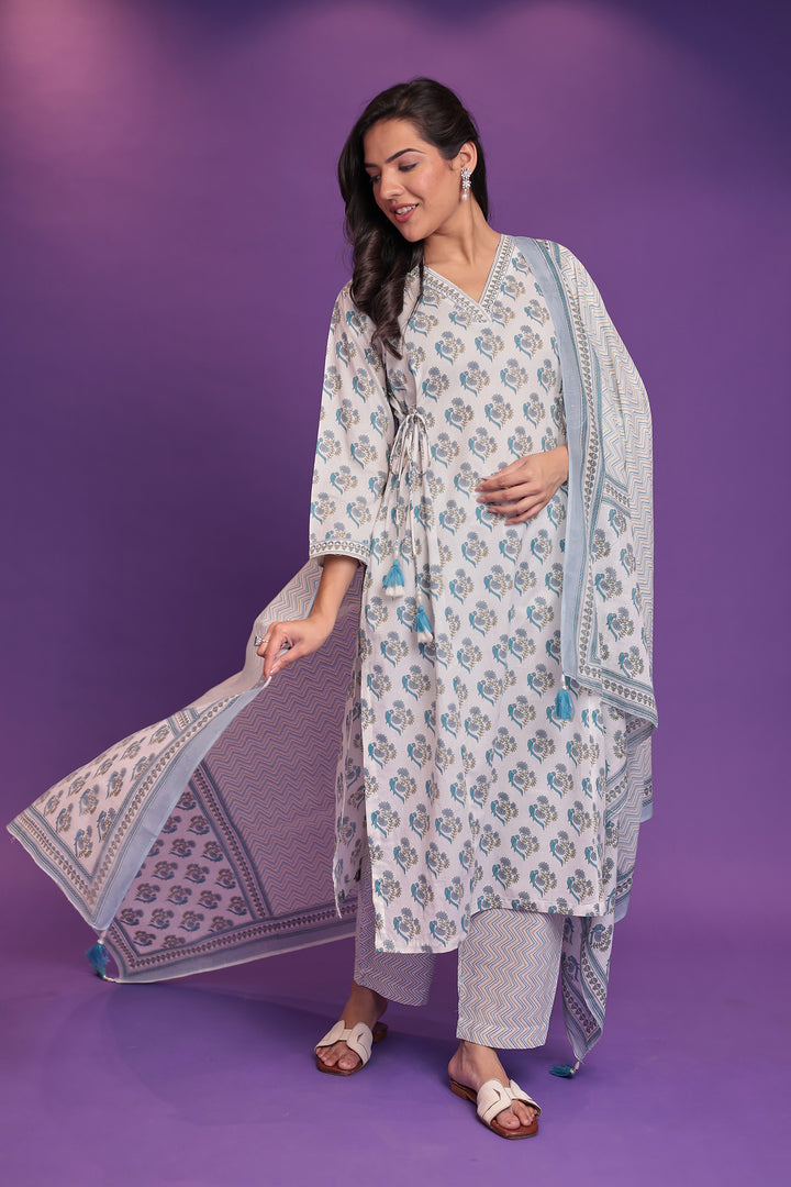 Printed Pure Cotton Kurta Set Stitched