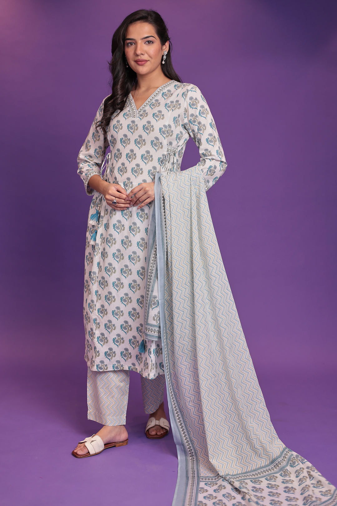 Printed Pure Cotton Kurta Set Stitched