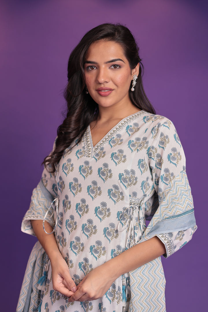 Printed Pure Cotton Kurta Set Stitched