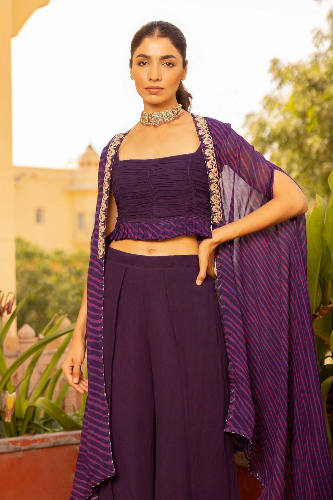 Mothra Georgette Palazzo Suit with Embroidered Cape Jacket – Zari