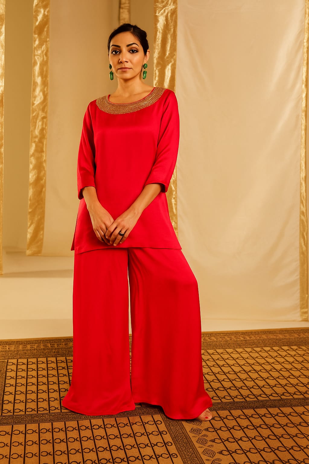 Silk Satin Indowestern Suit For Women