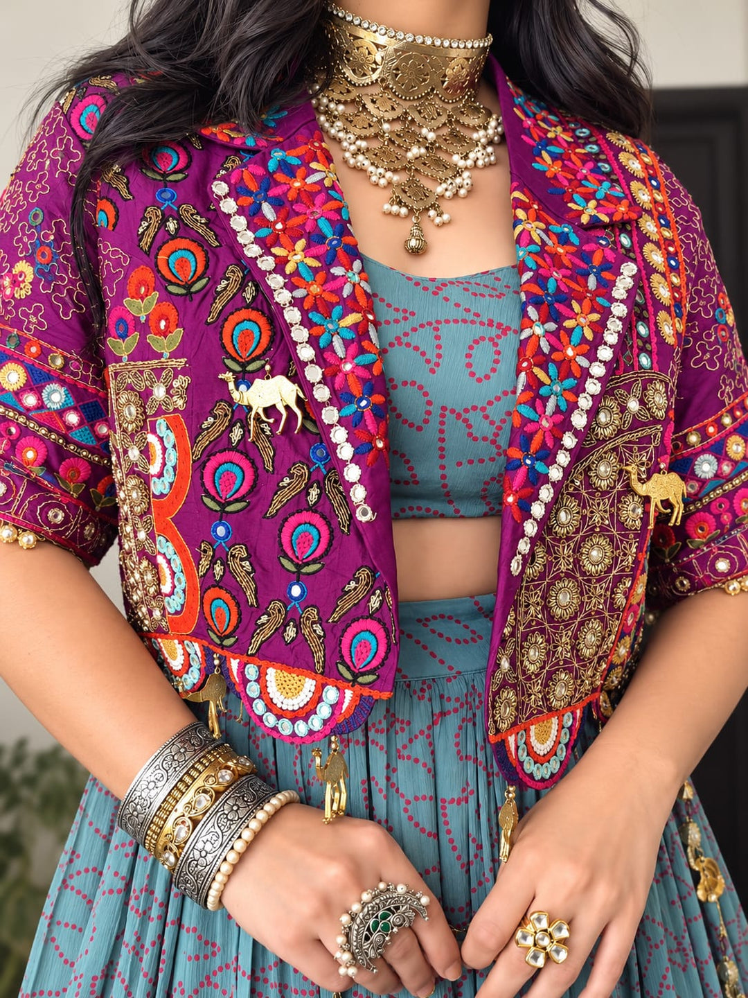 Georgette Indowestern with Mirror, Sequins, Thread, Zardozi, Zari work.