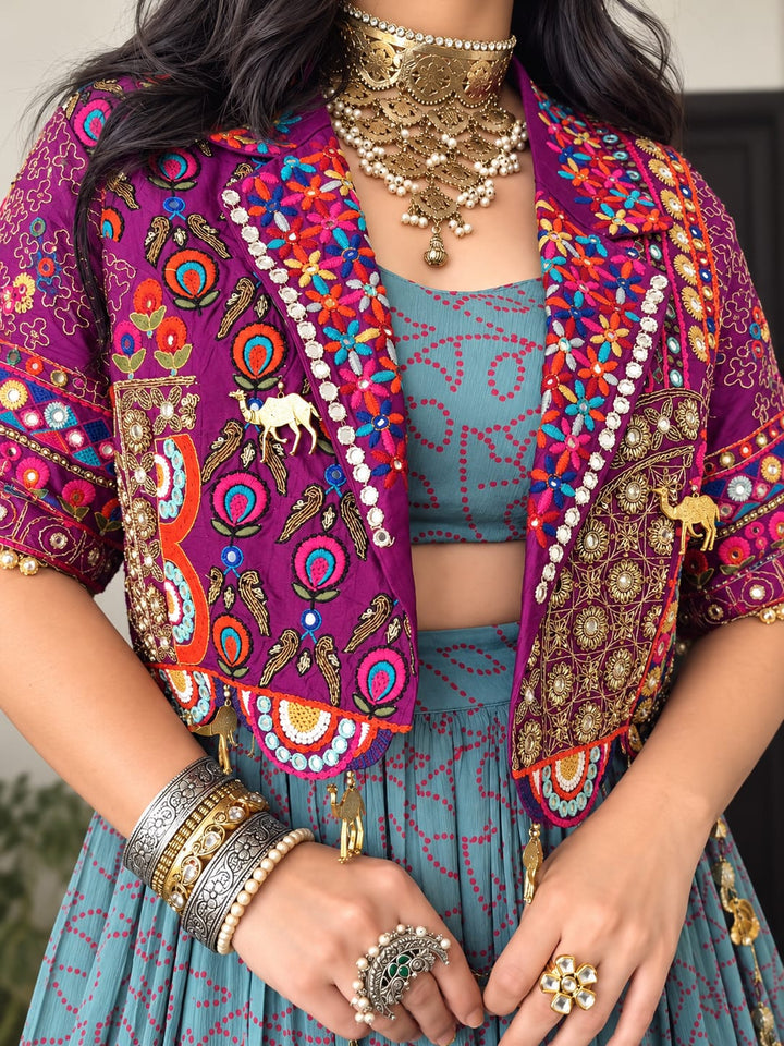 Georgette Indowestern with Mirror, Sequins, Thread, Zardozi, Zari work.