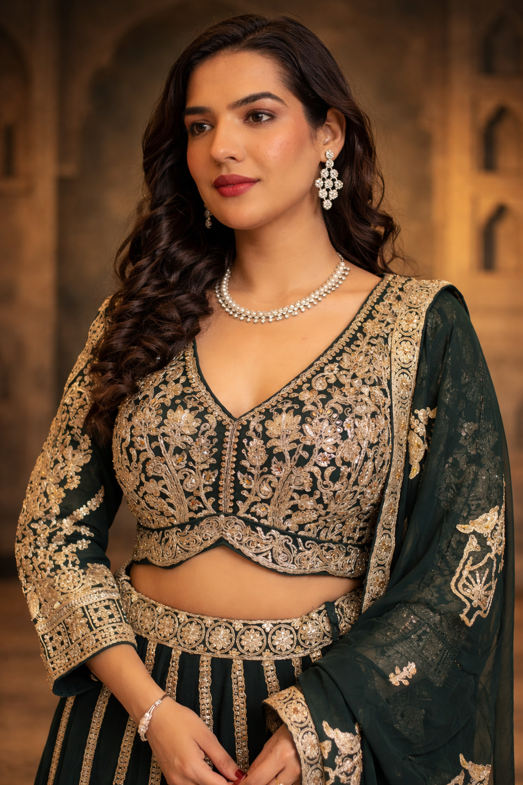 Georgette Lehenga with Dori, Sequins work