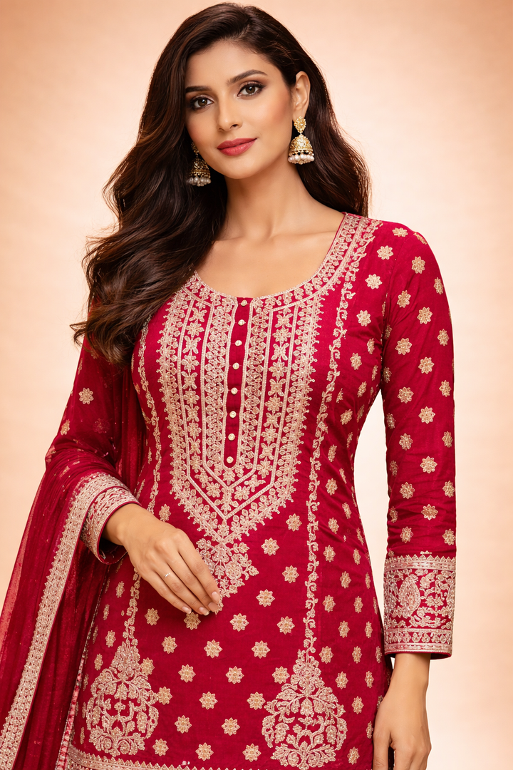 Georgette Suit  with Sequins, Swarovski, Zari work.