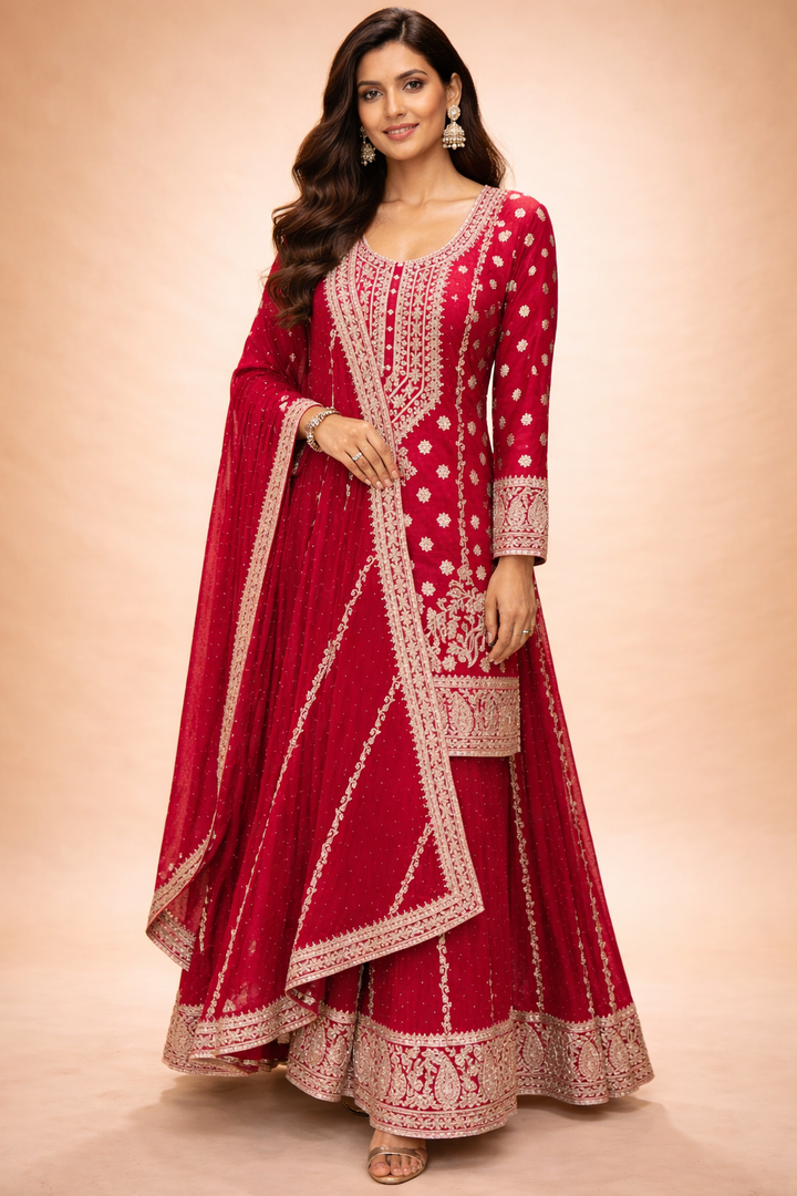 Georgette Suit  with Sequins, Swarovski, Zari work.