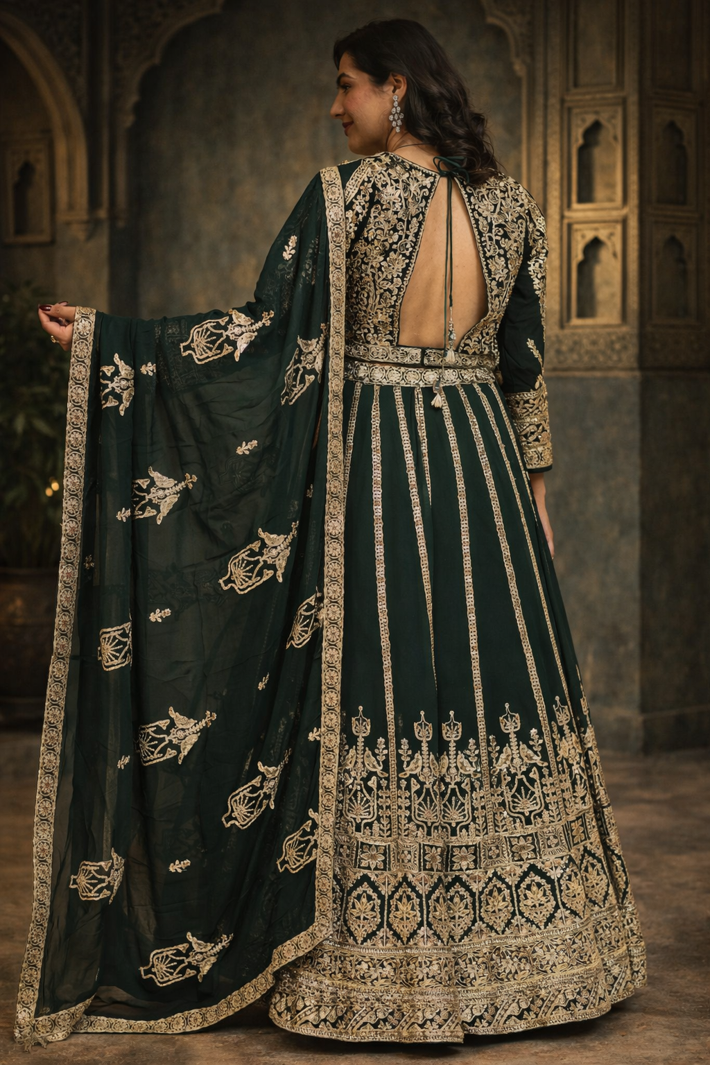 Georgette Lehenga with Dori, Sequins work