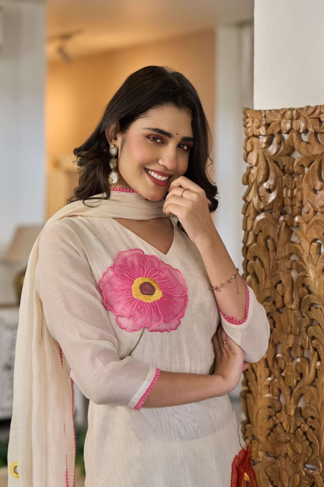 Chanderi cotton Kurta with Thread work.
