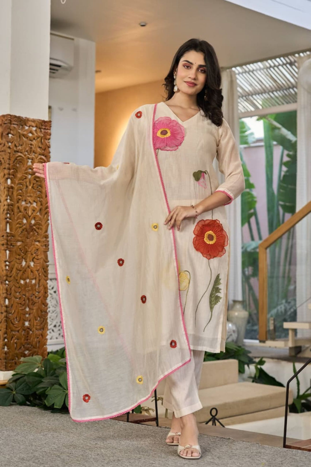 Chanderi cotton Kurta with Thread work.
