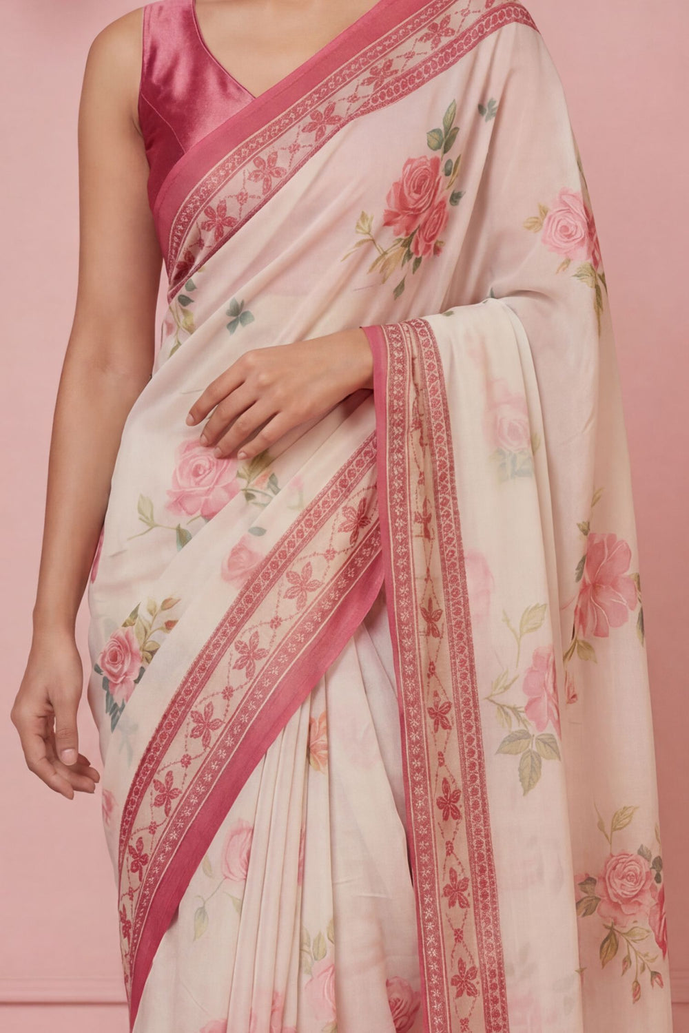 Cream Printed Saree
