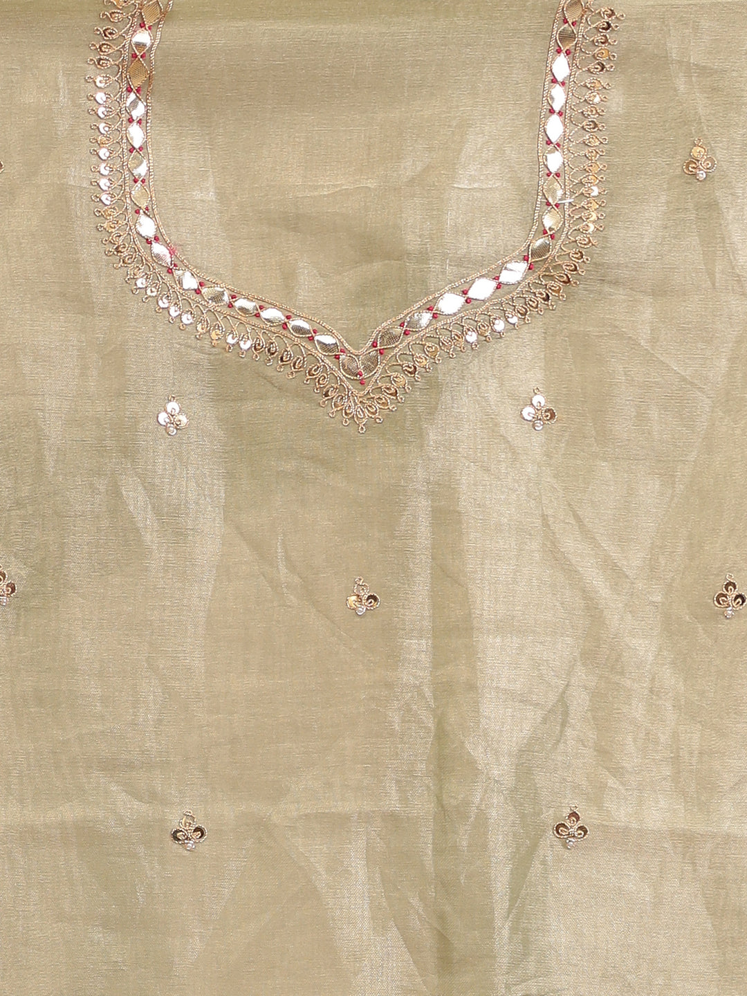 Tissue Saree with Dori, Gota Patti, Mirror, Pearl, Sequins, Zardozi work.