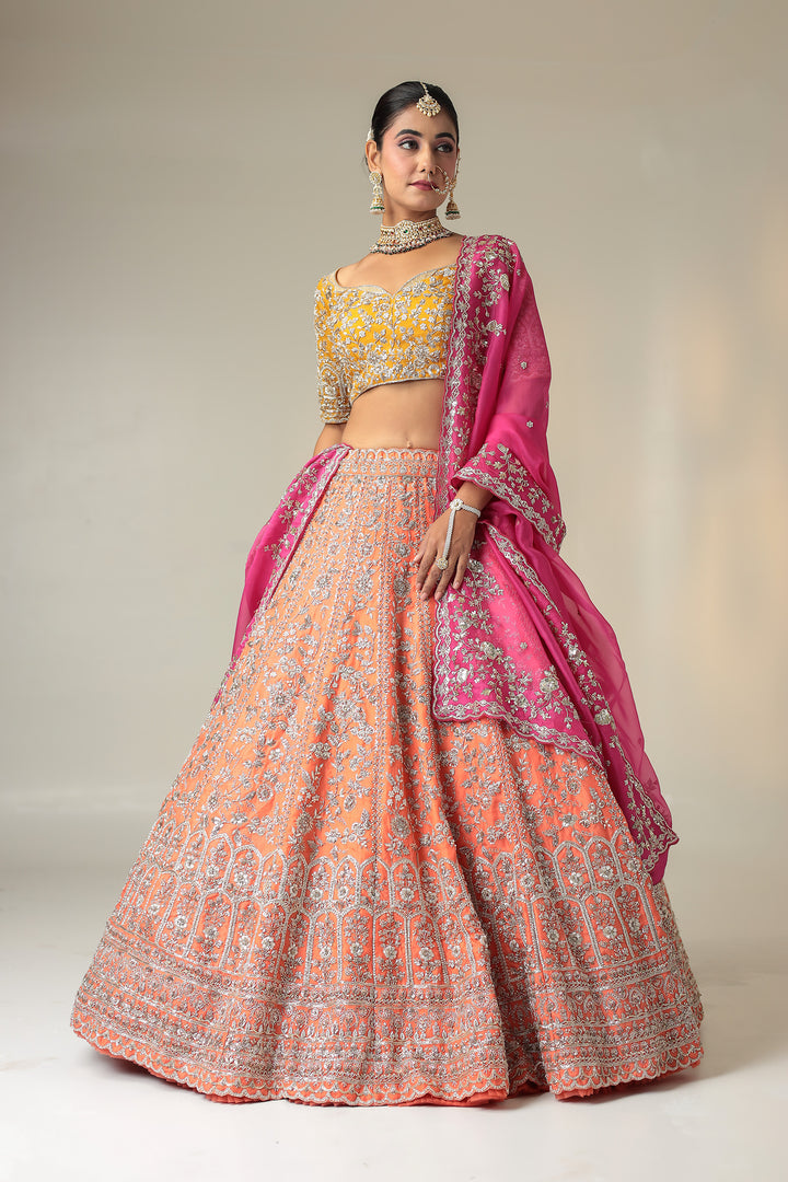 Net Organza Lehenga with Cutdana, Sequins, Zardozi Work