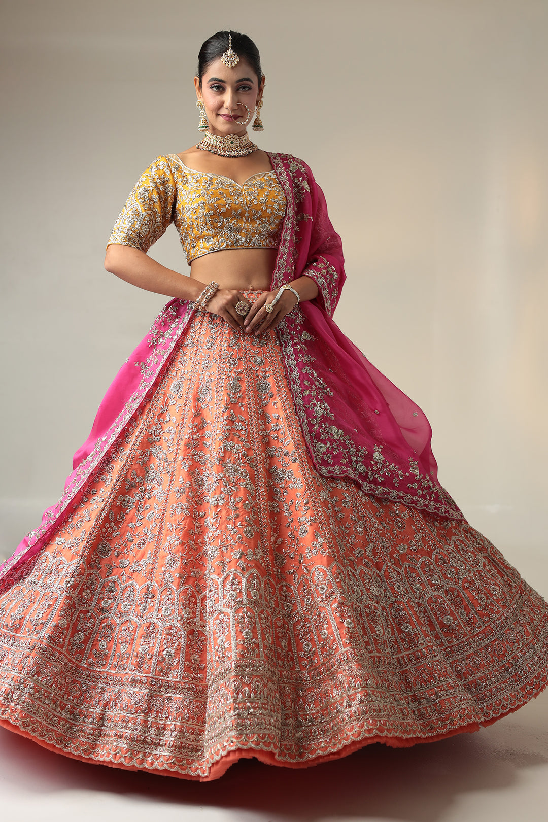 Net Organza Lehenga with Cutdana, Sequins, Zardozi Work