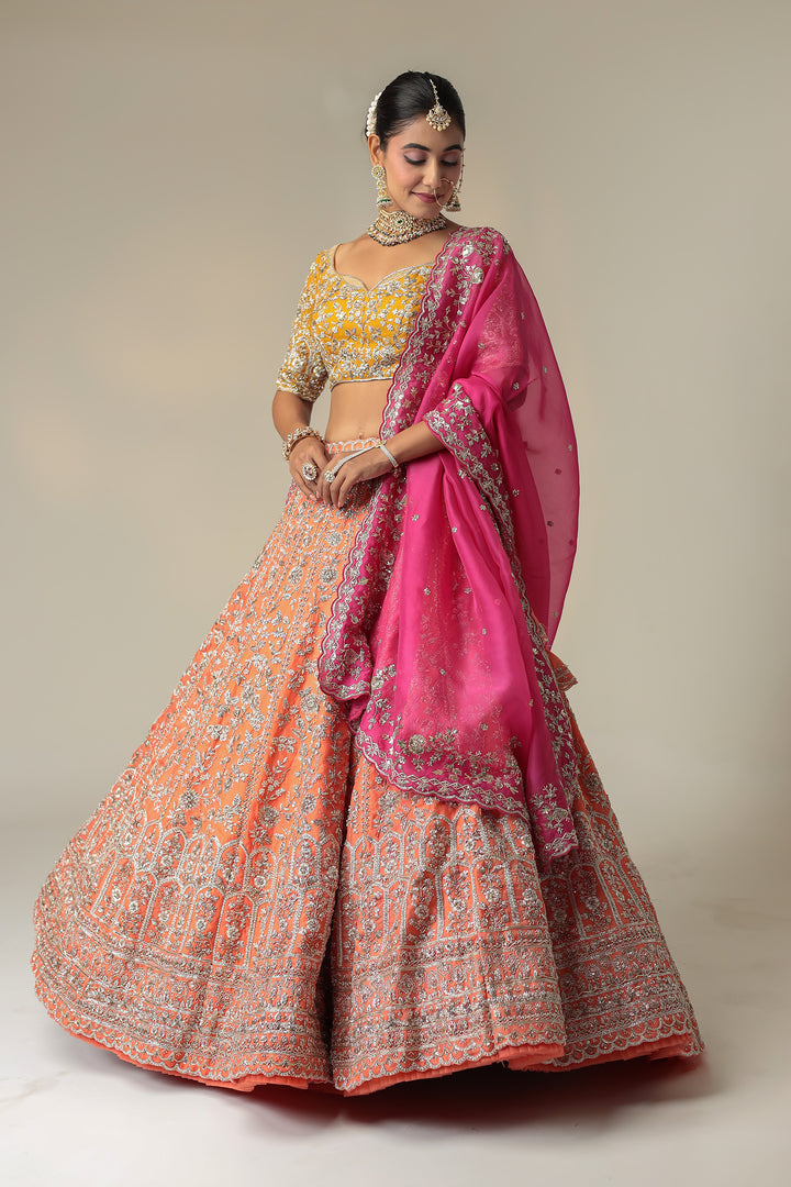 Net Organza Lehenga with Cutdana, Sequins, Zardozi Work