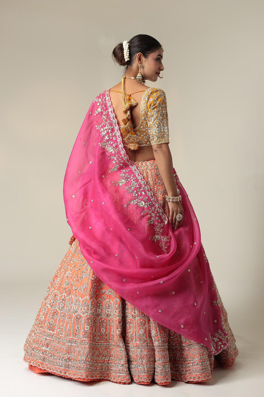 Net Organza Lehenga with Cutdana, Sequins, Zardozi Work