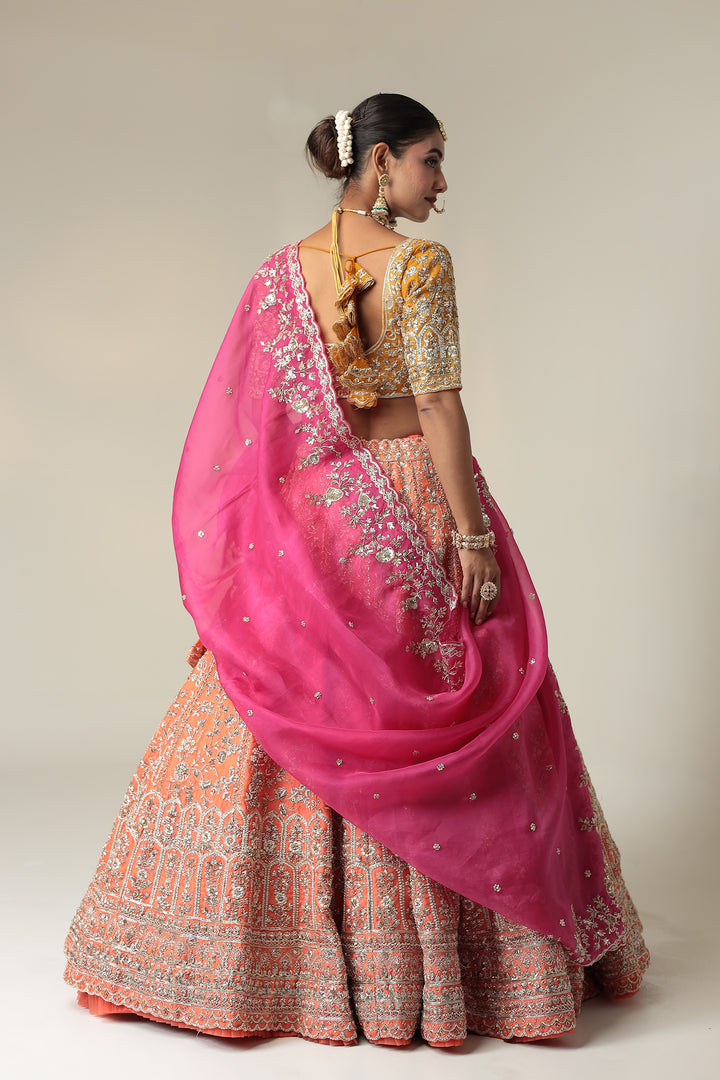 Net Organza Lehenga with Cutdana, Sequins, Zardozi Work