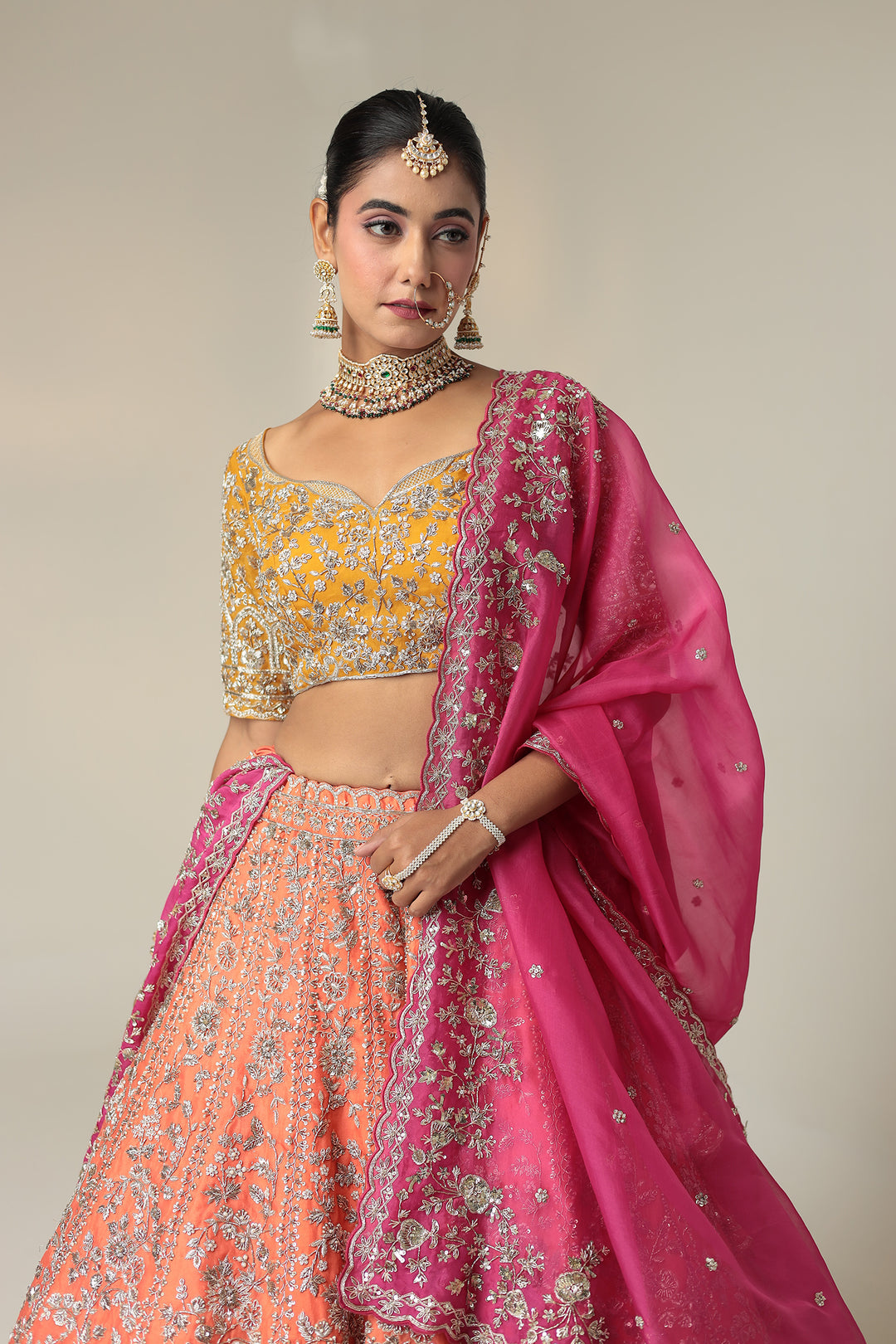 Net Organza Lehenga with Cutdana, Sequins, Zardozi Work