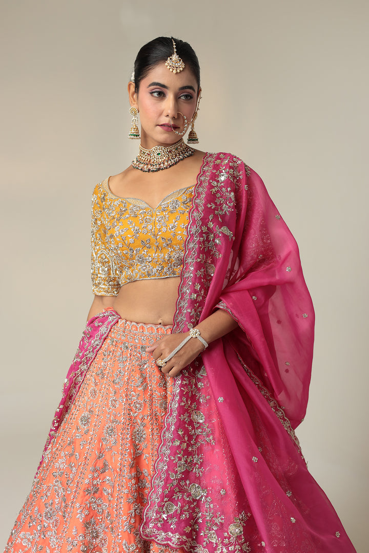 Net Organza Lehenga with Cutdana, Sequins, Zardozi Work