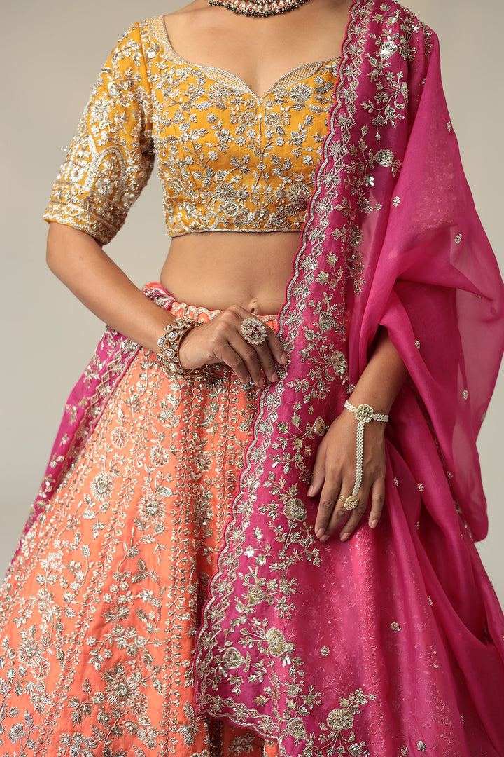 Net Organza Lehenga with Cutdana, Sequins, Zardozi Work