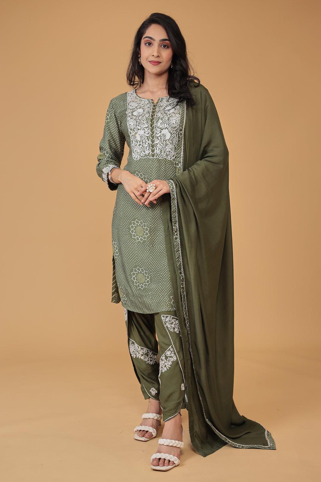 Printed Satin Silk Dhoti Suit with Embroidered work