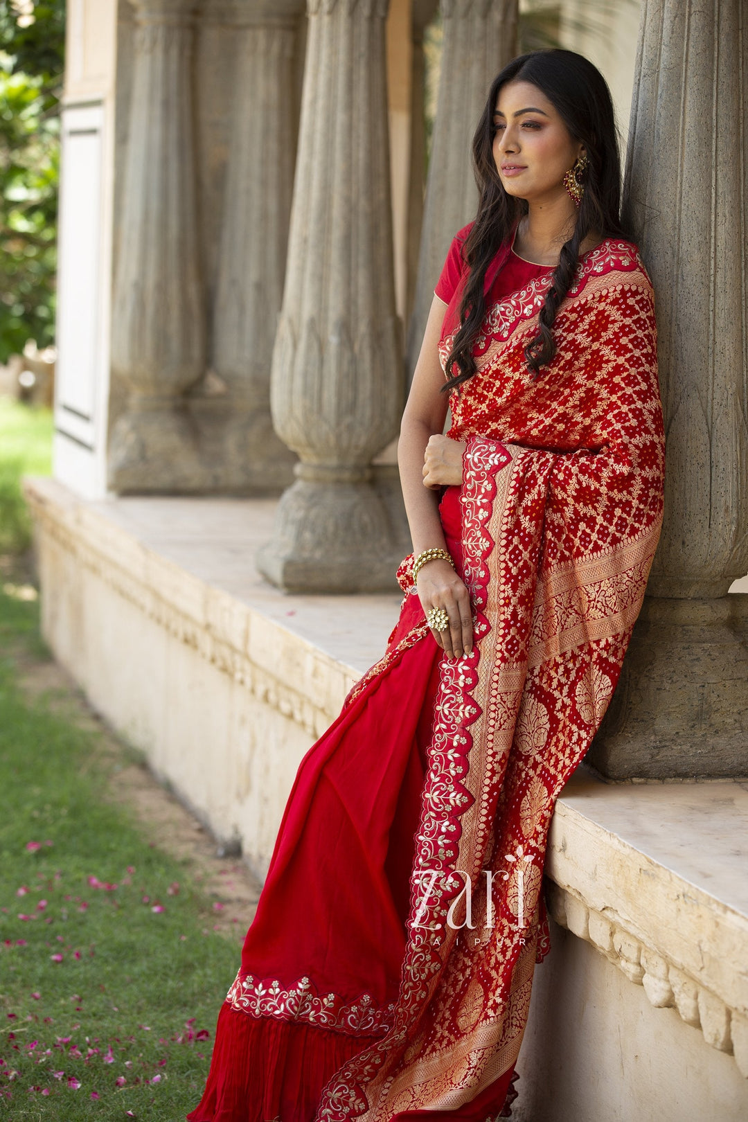 Buy Red Bandhej Georgette Silk Saree For Women From Zari Jaipur